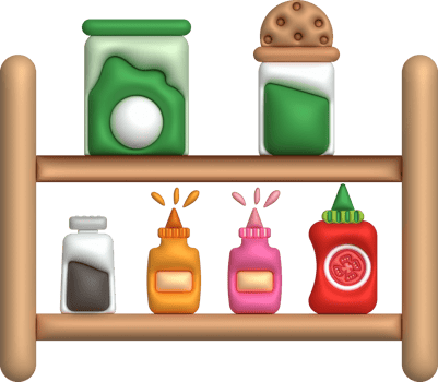 3d illustration Condiment shelves with bottles for seasoning powder, sauce bottles, used for cooking. minimal style. png