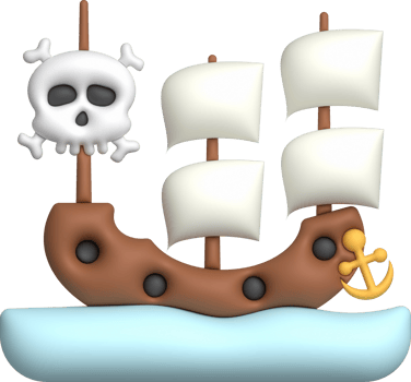 3D illustration toy pirate ship sailship, pirate galleon, cruise, fishing trawler. minimal style. png