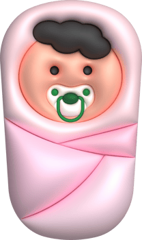 3D illustration newborn sleeping baby wrapped in a blanket.Pillow and blanket for child. minimal style. png