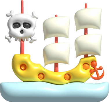 3D illustration toy pirate ship sailship, pirate galleon, cruise, fishing trawler. minimal style. png