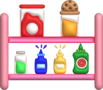 3d illustration Condiment shelves with bottles for seasoning powder, sauce bottles, used for cooking. minimal style. png