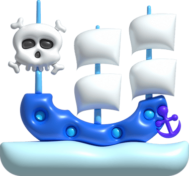 3D illustration toy pirate ship sailship, pirate galleon, cruise, fishing trawler. minimal style. png