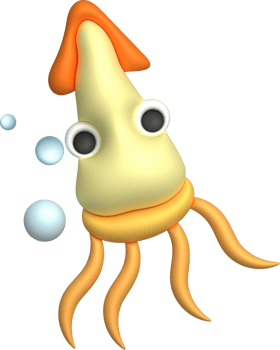 3D illustration Cute underwater animals squid and octopus. minimal style. png