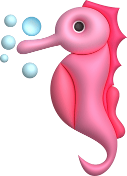 3D illustration Cute underwater animals sea horse. minimal style. png