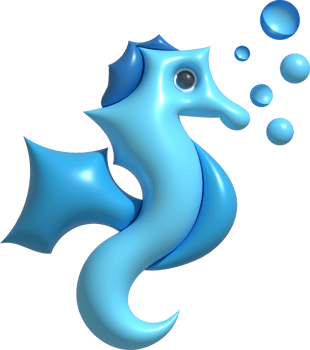 3D illustration Cute underwater animals sea horse. minimal style. png