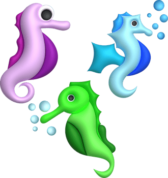 3D illustration Cute underwater animals sea horse. minimal style. png