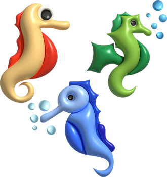 3D illustration Cute underwater animals sea horse. minimal style. png