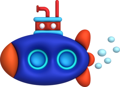 3D illustration  Submarine undersea with bubble.Kids toys minimal style. png