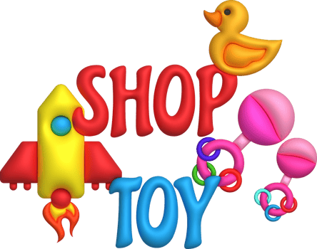 3D illustration toy shop letters and icons rocket duck and baby toys.Kids toys minimal style. png