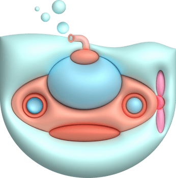 3D illustration  Submarine undersea with bubble.Kids toys minimal style. png