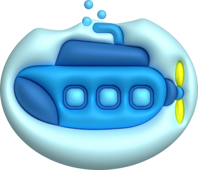 3D illustration  Submarine undersea with bubble.Kids toys minimal style. png