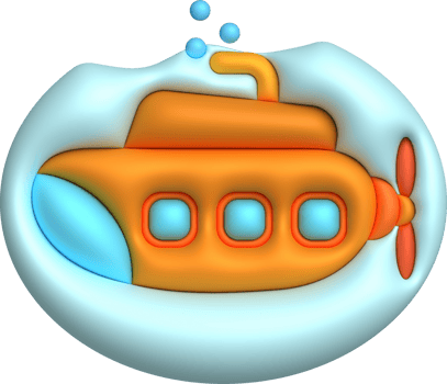3D illustration  Submarine undersea with bubble.Kids toys minimal style. png