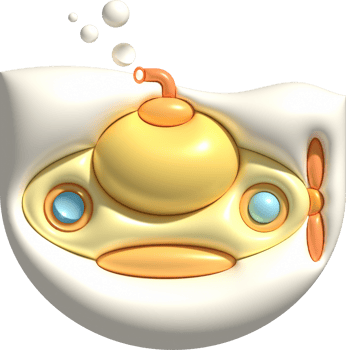 3D illustration  Submarine undersea with bubble.Kids toys minimal style. png