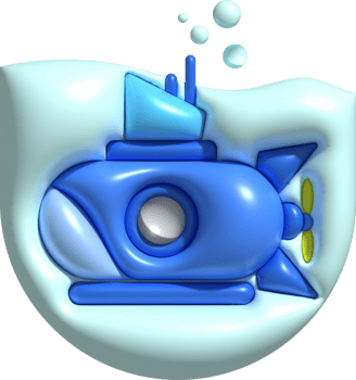 3D illustration  Submarine undersea with bubble.Kids toys minimal style. png