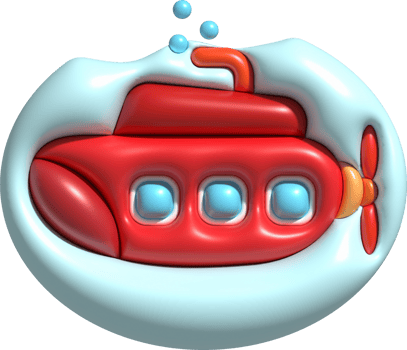 3D illustration  Submarine undersea with bubble.Kids toys minimal style. png