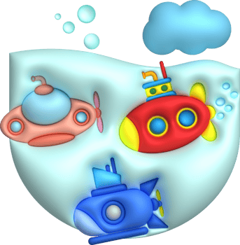 3D illustration  Submarine undersea with bubble.Kids toys minimal style. png