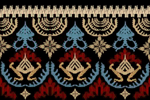 Ikat floral paisley embroidery on black background.geometric ethnic oriental pattern traditional.Aztec style abstract vector illustration.design for