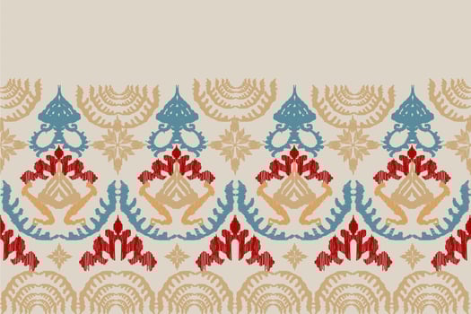 African Ikat paisley floral embroidery pattern on pale yellow background, traditional oriental ethnic geometric pattern, aztec abstract vector illustration designed for