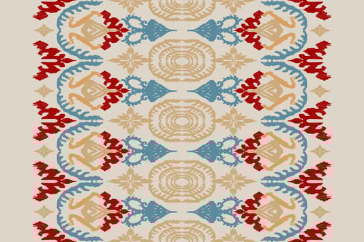 African Ikat paisley floral embroidery pattern on pale yellow background, traditional oriental ethnic geometric pattern, aztec abstract vector illustration designed for