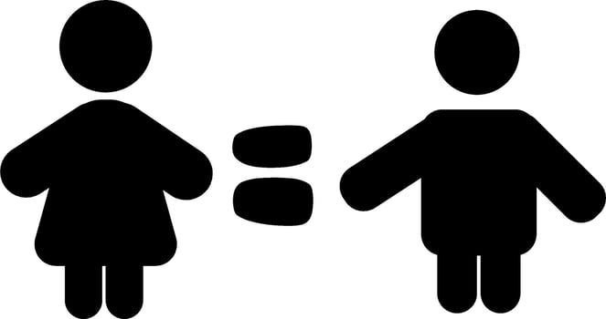 Men and women equality icon symbol illustration, gender equality sign illustration, gender equality icon symbol, person people equality icon sign, Male and Female equal silhouette icon symbol vector
