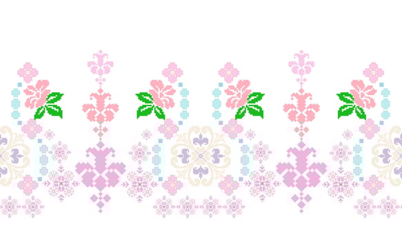 Floral Cross Stitch Embroidery on white background.geometric ethnic oriental seamless pattern traditional.Aztec style abstract vector illustration.design for texture,fabric,clothing,wrapping,sarong.