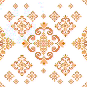 Floral Cross Stitch Embroidery on white background.geometric ethnic oriental seamless pattern traditional.Aztec style abstract vector illustration.design for texture,fabric,clothing,wrapping,sarong.