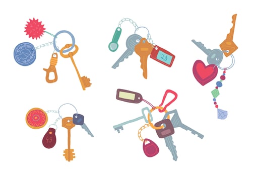 Cartoon Color Various Keys Icon Set. Vector