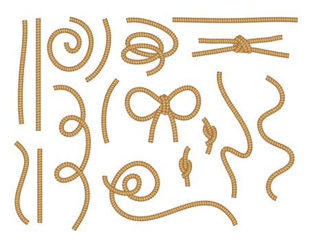 Realistic Detailed 3d Different Natural Jute Hemp Rope Set. Vector