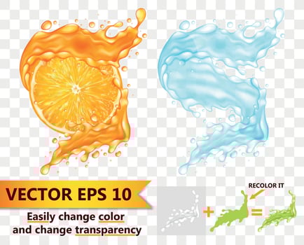 Realistic Detailed 3d Juice and Water Splashes Set. Vector