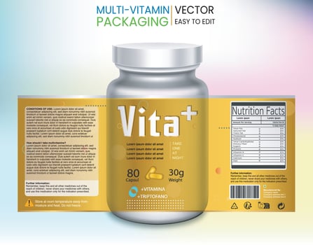 Multivitamin Label Packaging, Vitamin pack, Supplement labels, Vector bottle, Bottle label, Nutrition Supplement Label, Packaging template design, free vector label, Medicine pack