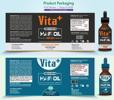 Hair oil Label, Hair Vitamin pack, Oil Supplement labels, Vector bottle, Bottle label, Nutrition Supplement Label, Packaging template design, free vector label, Medicine pack, Hair fall, Treatment