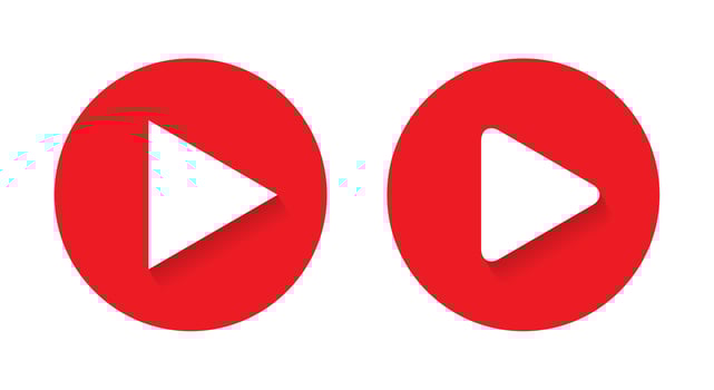 Red play button icon vector in flat style. Video player sign symbol