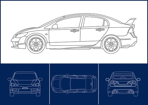 Sport Car template Transportation outline stroke template, Blueprint layout, Wrap sticker, air brush, vynils, recolor project. Vector eps 10