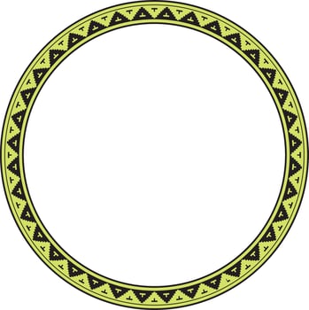 Vector yellow round Byzantine border, frame. Circle Greek pattern, Drawing of the Eastern Roman Empire. Decoration of the Russian Orthodox Church