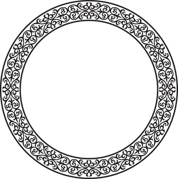 Vector monochrome Kazakh national round pattern, frame. Ethnic ornament of the nomadic peoples of Asia, the Great Steppe, Kazakhs, Kirghiz, Kalmyks, Mongols, Buryats, Turkmens