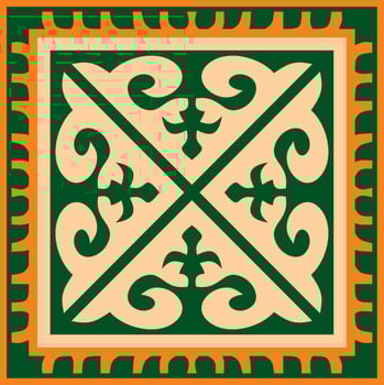 Vector colored square Kazakh national ornament. Ethnic pattern of the peoples of the Great Steppe, .Mongols, Kyrgyz, Kalmyks, Buryats