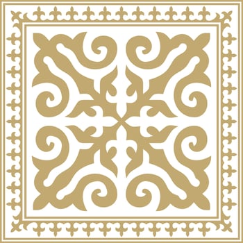 Vector golden square Kazakh national ornament. Ethnic pattern of the peoples of the Great Steppe, .Mongols, Kyrgyz, Kalmyks, Buryats