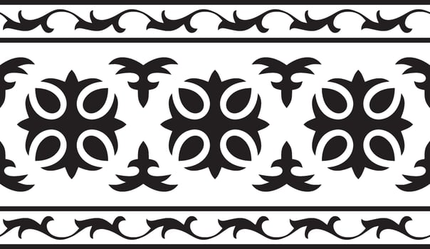 Vector black monochrome seamless Kazakh national ornament. Ethnic endless pattern of the peoples of the Great Steppe, .Mongols, Kyrgyz, Kalmyks, Buryats. frame border