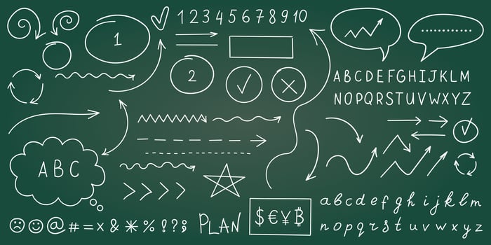 Arrow circles and abstract doodle icon in hand drawn style. Number vector illustration on isolated background. Letters, arrows sign business concept.