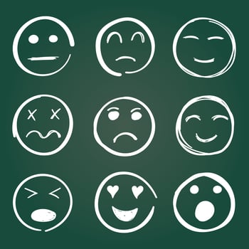 Emojis faces icon in hand drawn style. Doddle emoticons vector illustration on isolated background. Happy and sad face sign business concept.