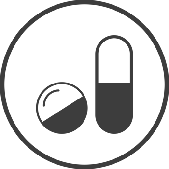pill icon in thin line black circle frames. png