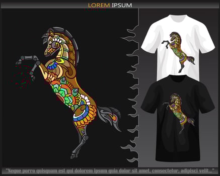 Colorful Horse head mandala arts isolated on black and white t shirt. vector