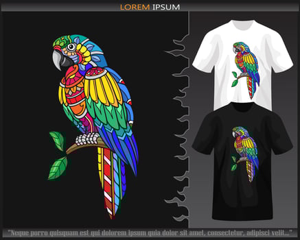 Colorful Macaw bird mandala arts isolated on black and white t shirt. vector