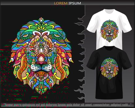 Colorful Lion head mandala arts isolated on black and white t shirt. vector