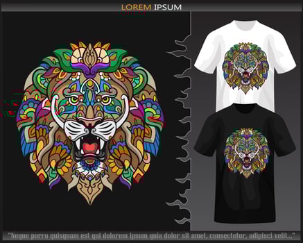 Colorful Lion head mandala arts isolated on black and white t shirt. vector