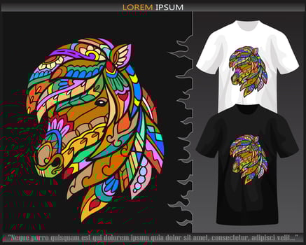 Colorful Horse head mandala arts isolated on black and white t shirt. vector