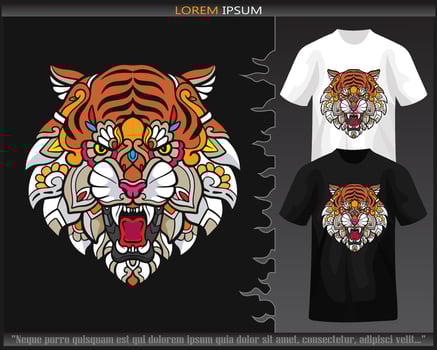 Colorful Tiger head mandala arts isolated on black and white t shirt. vector