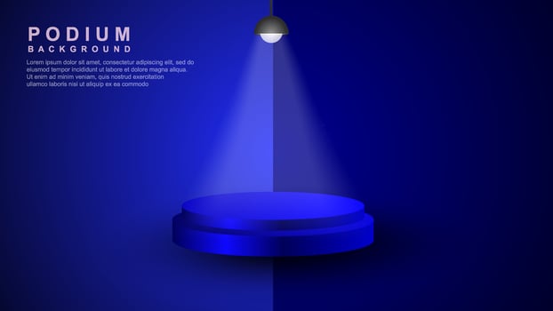 3D abstract studio room with pedestal podium. Blue and pastel geometric platform with overlapping circles background. Modern minimal scene for cosmetic product demonstration. Showcase, Showcase vector