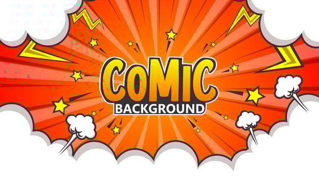 Pop art comic background with halftone colors and cute clouds vector