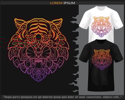 Gradient Colorful Tiger head mandala arts isolated on black and white t shirt. vector